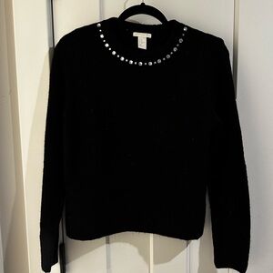 Black Sweater with Jewel Neckline